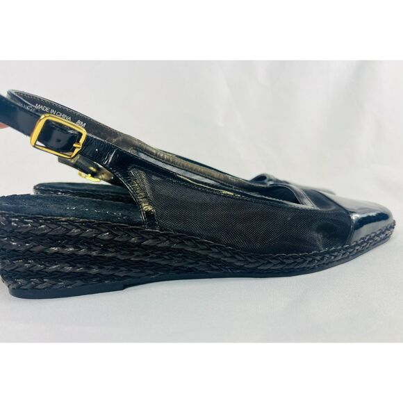 David Tate Portos Black Slingback Wedges Mesh 8M - Picture 1 of 9